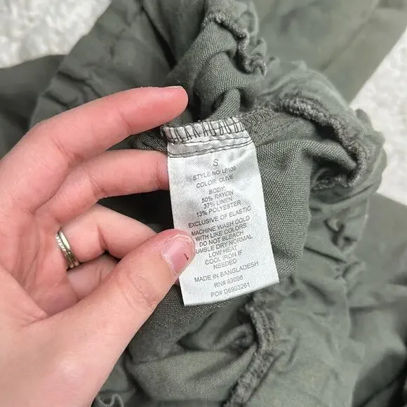 CiSono Linen Collection Olive Green Paperbag Waist Straight Leg PullOn Pant EE13 - Picture 6 of 13